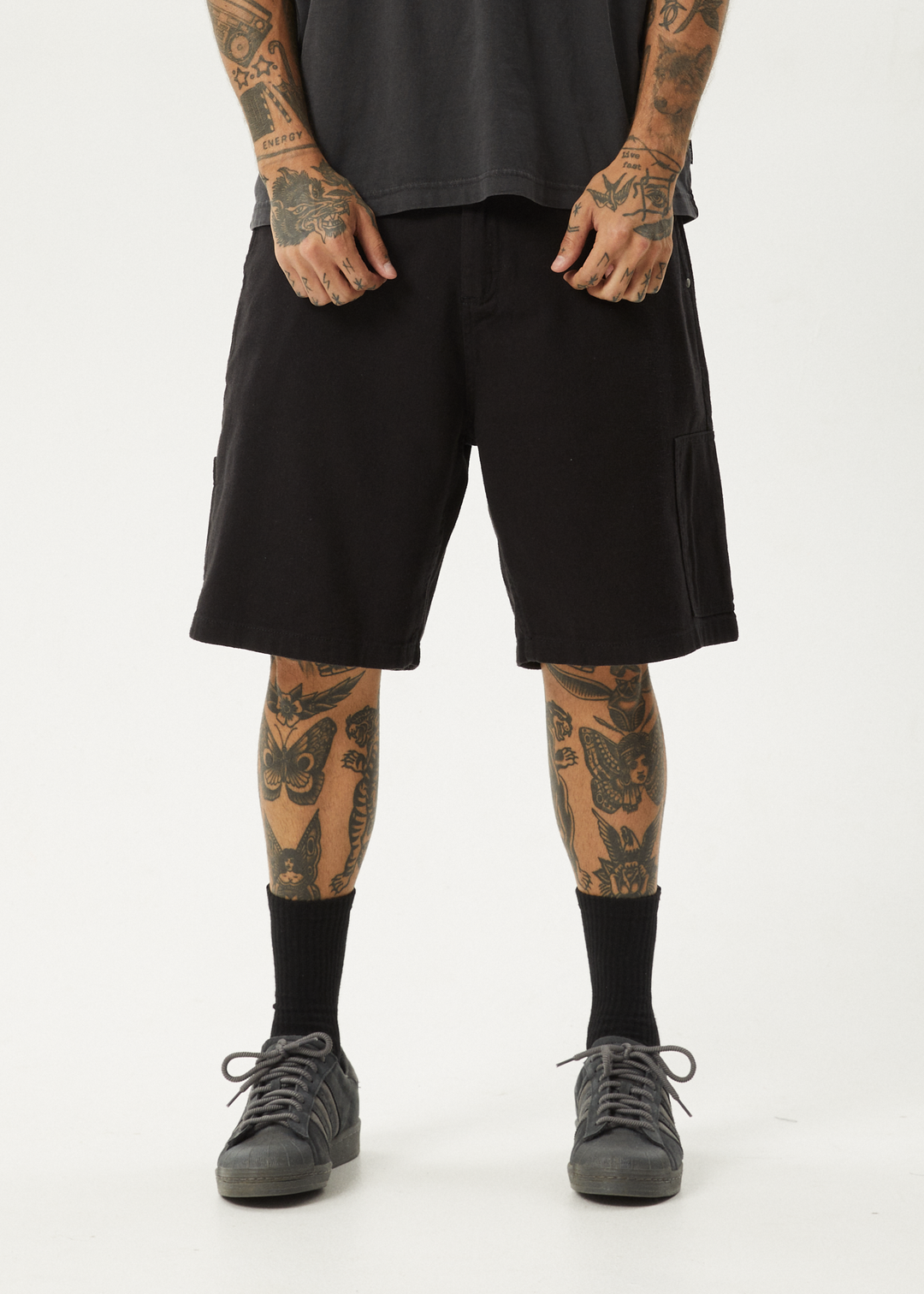 AFENDS Mens Harper - Carpenter Shorts 22" - Black 