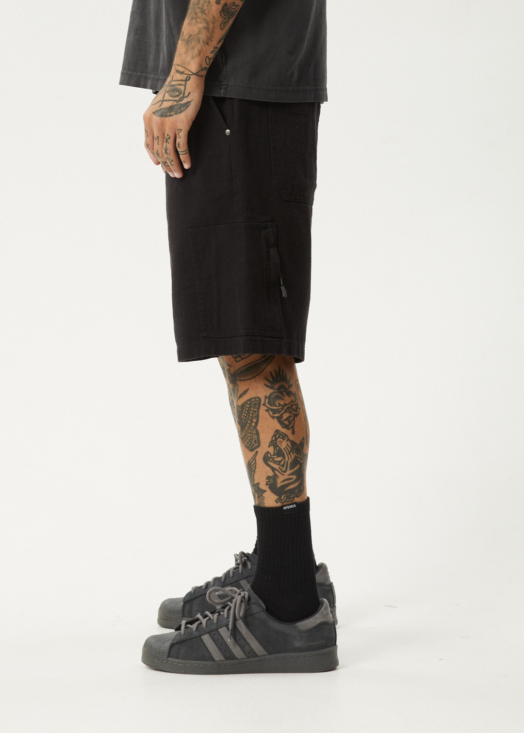 AFENDS Mens Harper - Carpenter Shorts 22" - Black 