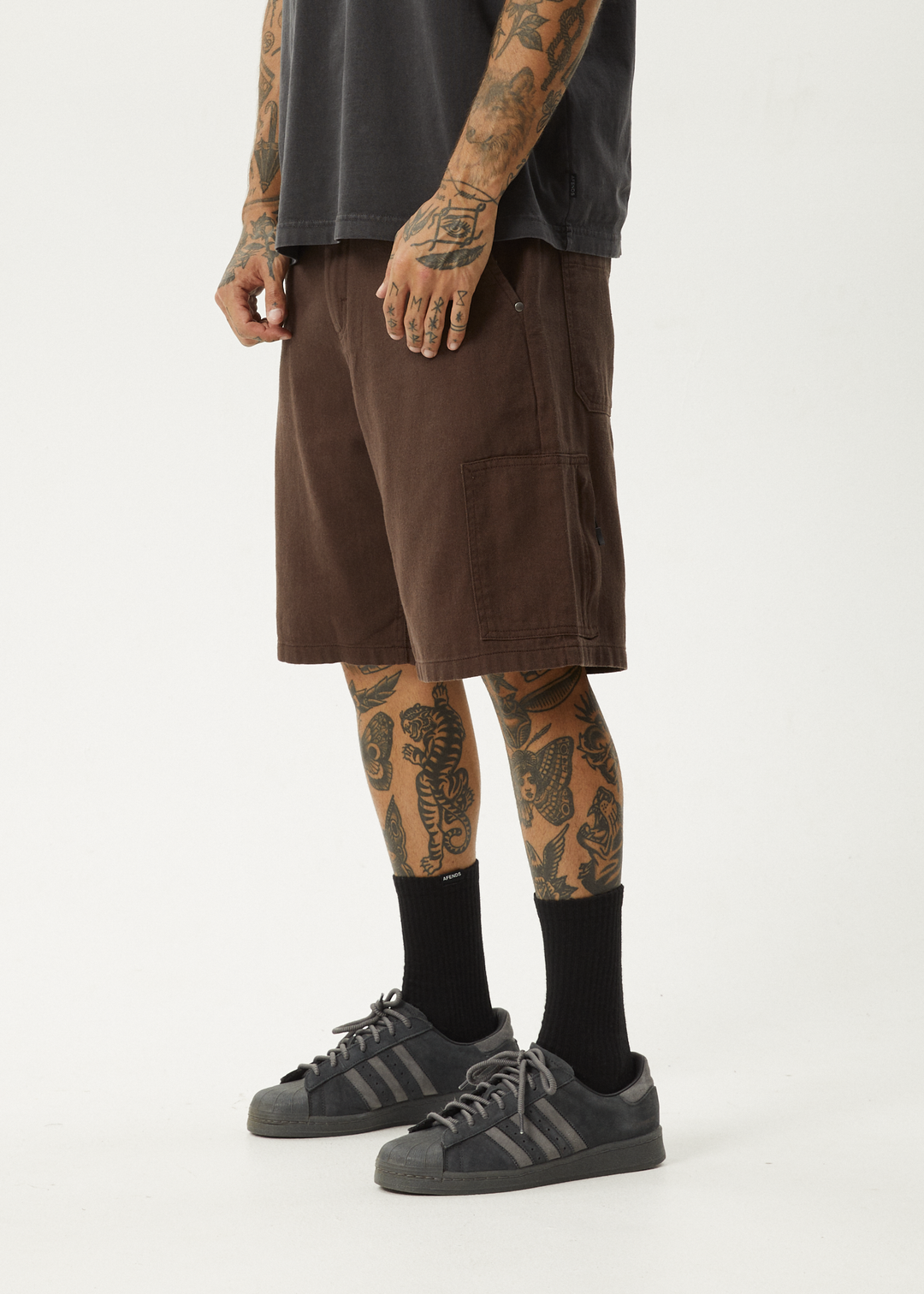 AFENDS Mens Harper - Carpenter Shorts 22" - Coffee 