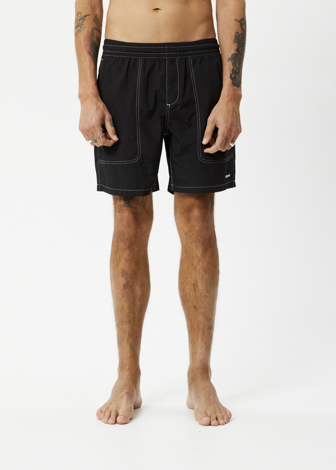 AFENDS Mens Baywatch - Swim Short 18 Inch - Black 