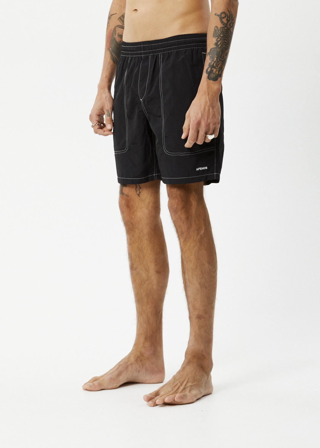 AFENDS Mens Baywatch - Swim Short 18 Inch - Black 