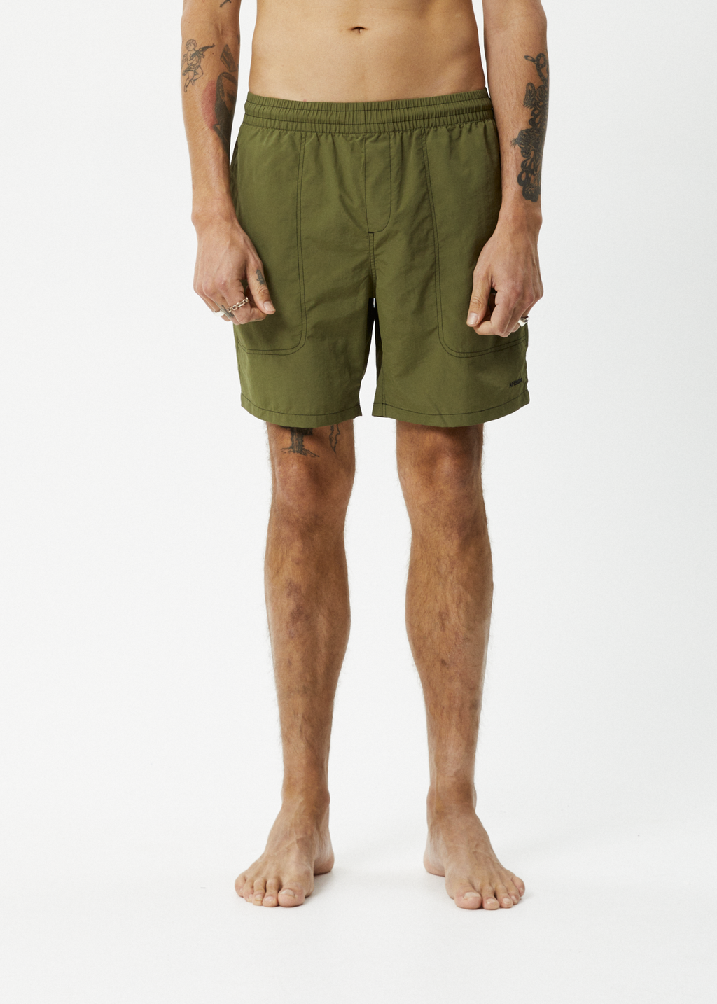 AFENDS Mens Baywatch - Swim Short 18" - Military