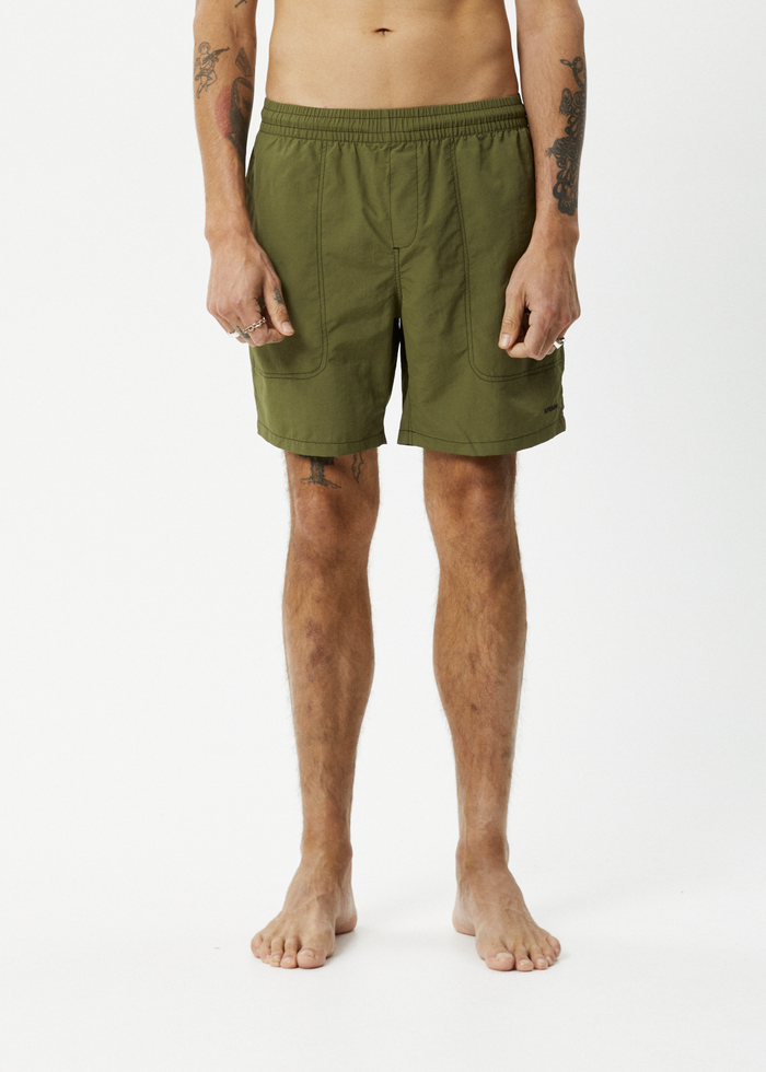 Afends Mens Baywatch - Recycled Swim Short 18" - Military 