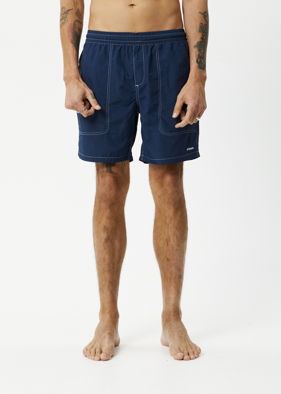 AFENDS Mens Baywatch - Swim Shorts 18" - Navy 