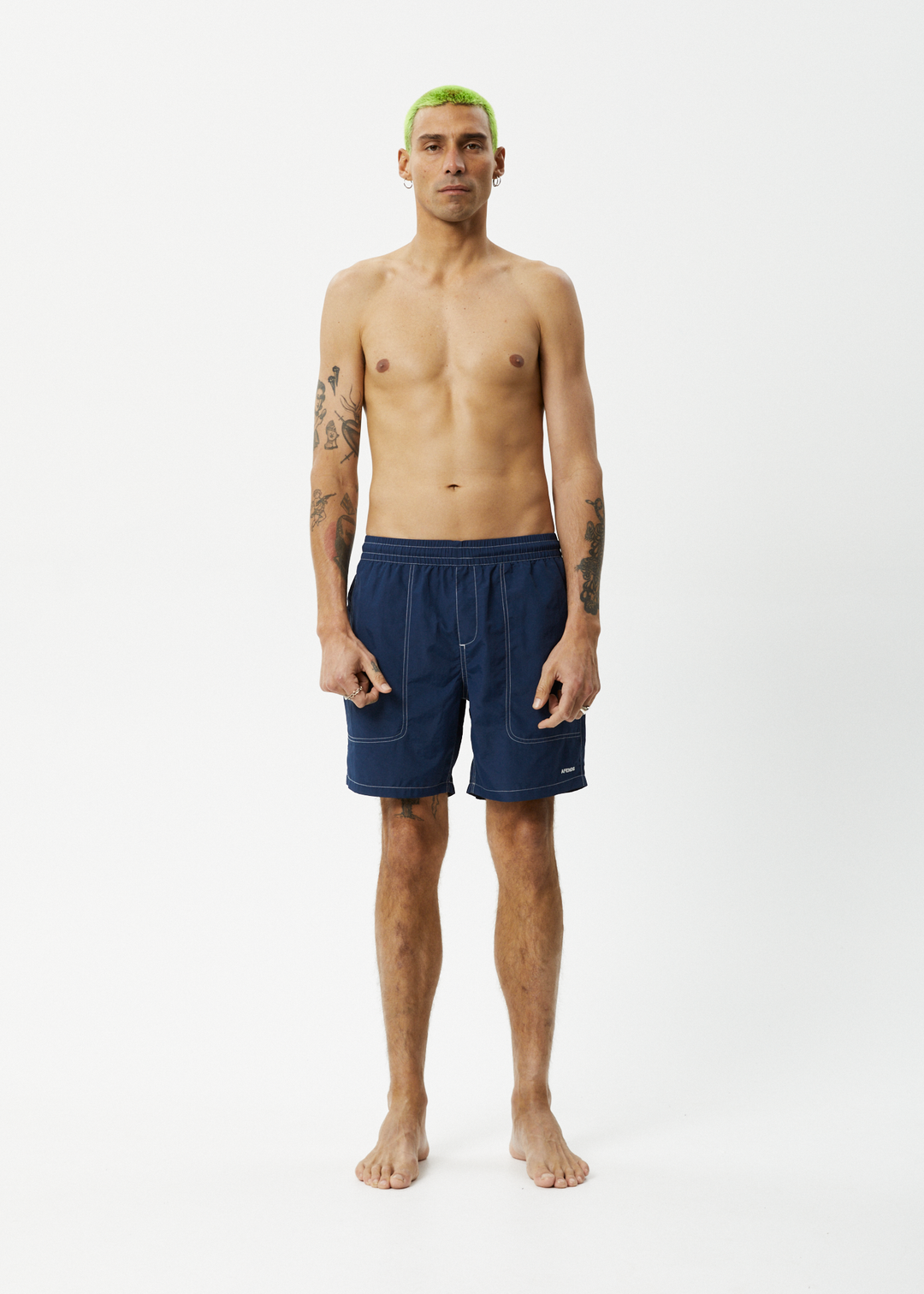 AFENDS Mens Baywatch - Swim Shorts 18" - Navy 