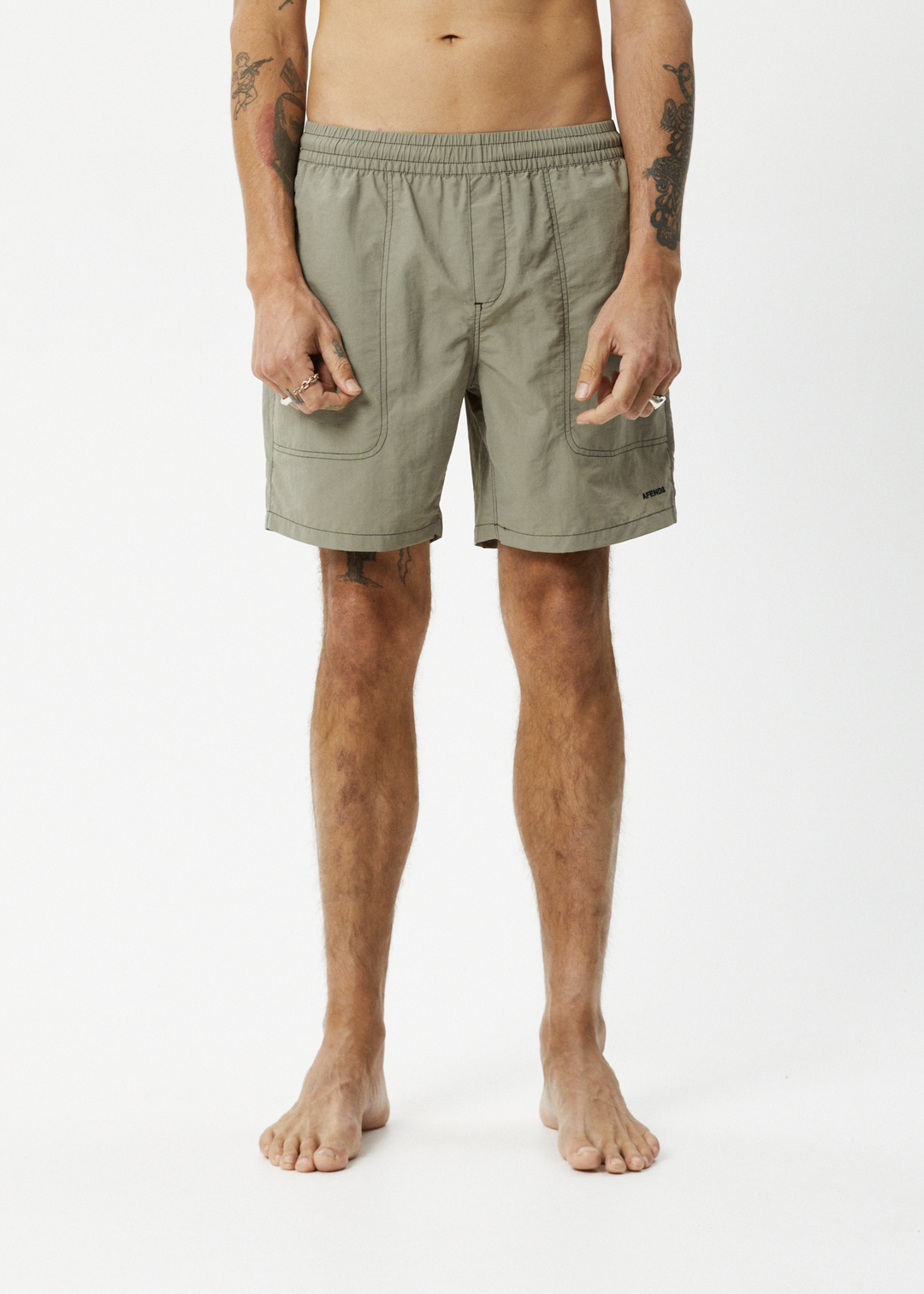 AFENDS Mens Baywatch - Swim Shorts 18" - Olive 