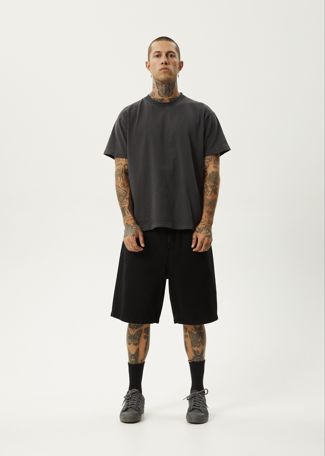 AFENDS Mens Lil C - Denim Baggy Short 22" - Washed Black