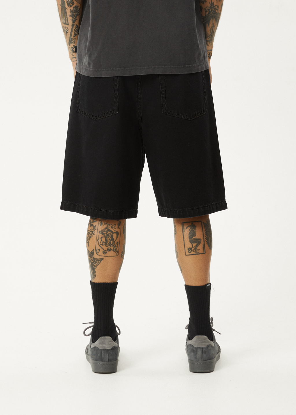 AFENDS Mens Lil C - Denim Baggy Short 22" - Washed Black