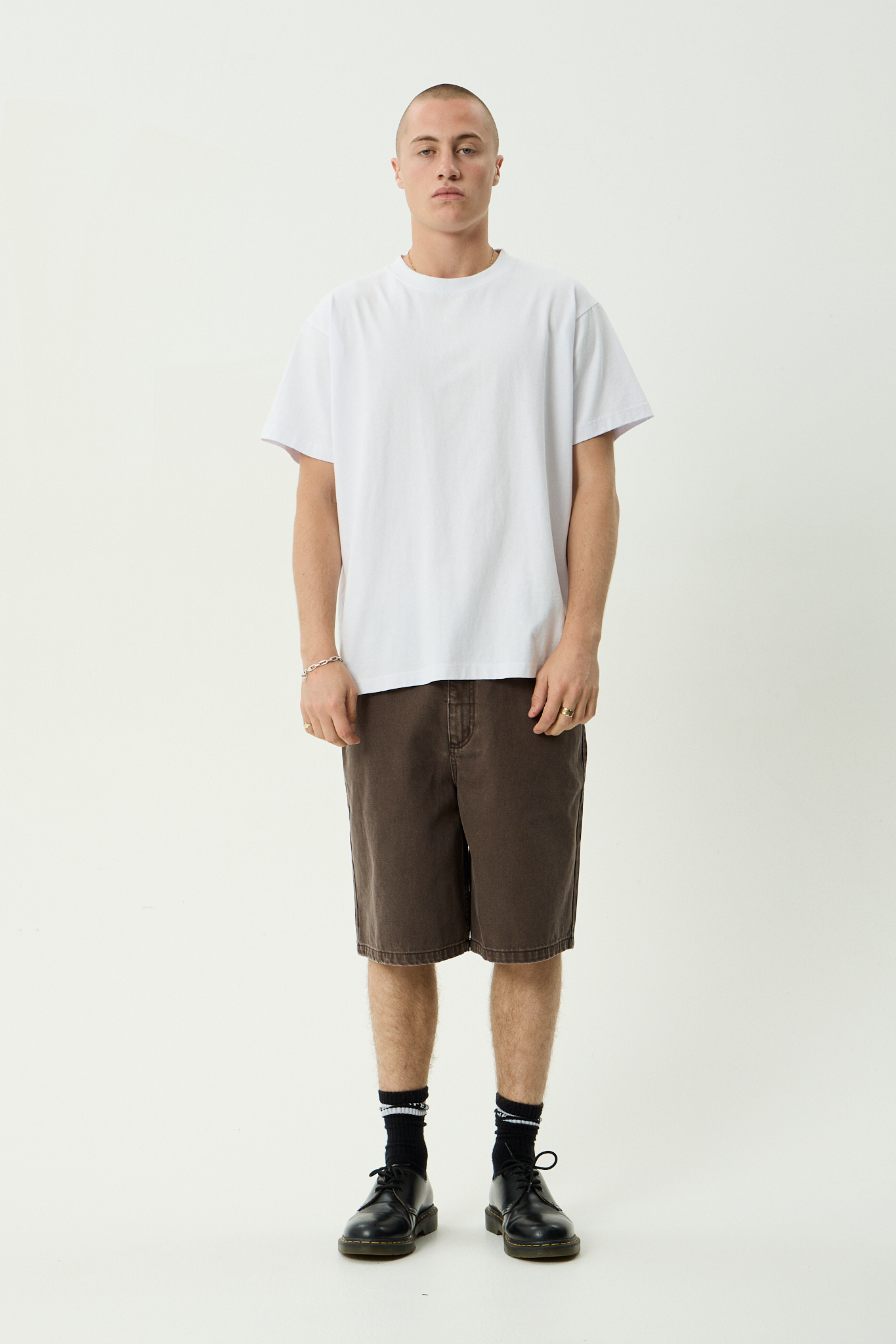 AFENDS Mens Lil C - Denim Baggy Fit Short 22 Inch - Washed Coffee