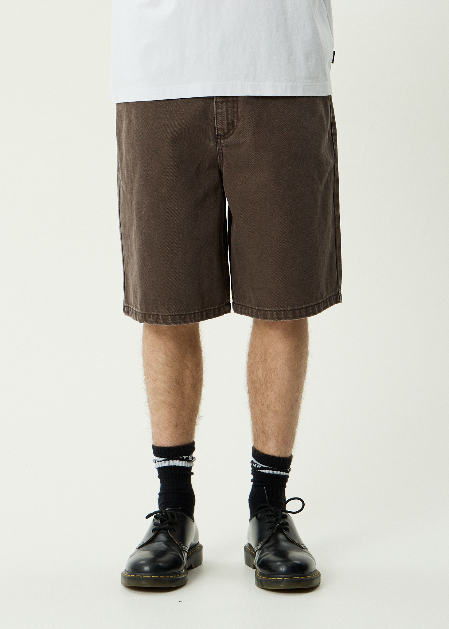 AFENDS Mens Lil C - Denim Baggy Fit Short 22 Inch - Washed Coffee