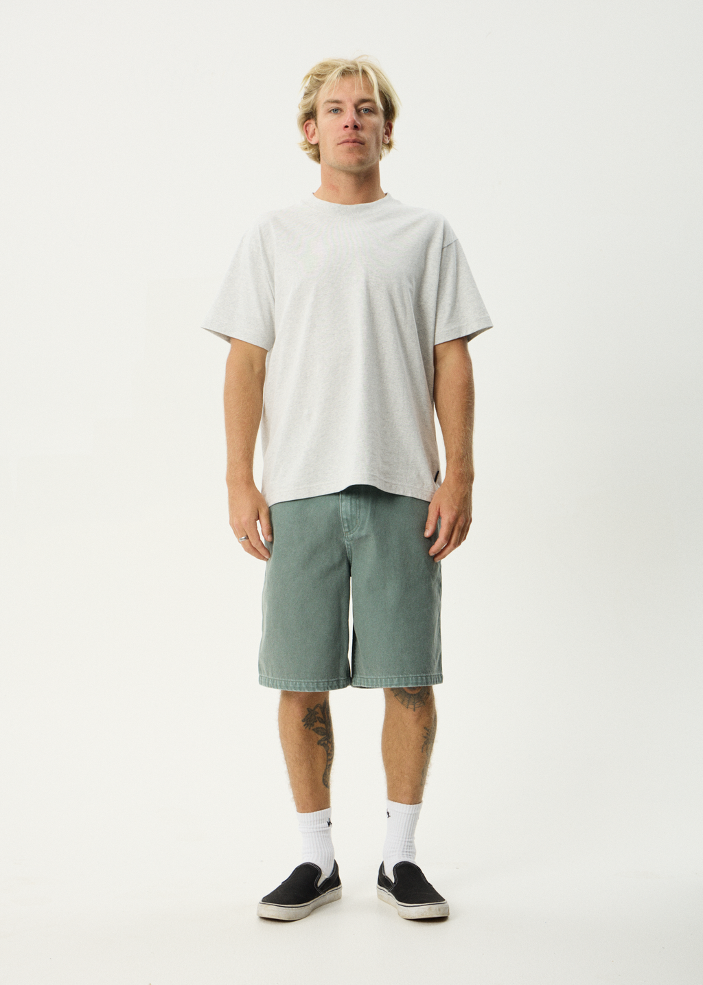 AFENDS Mens Lil C - Denim Baggy Short 22" - Washed Sycamore