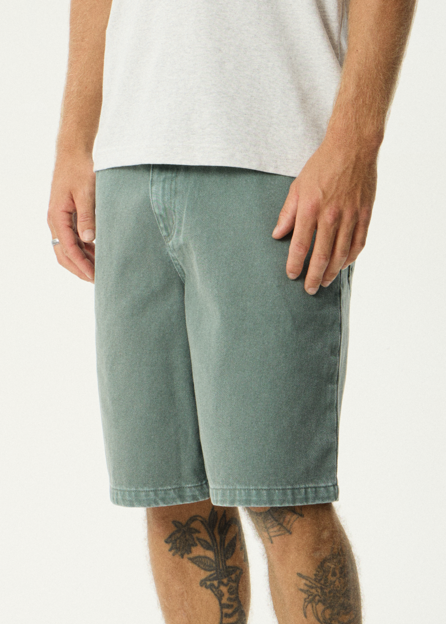 AFENDS Mens Lil C - Denim Baggy Short 22" - Washed Sycamore