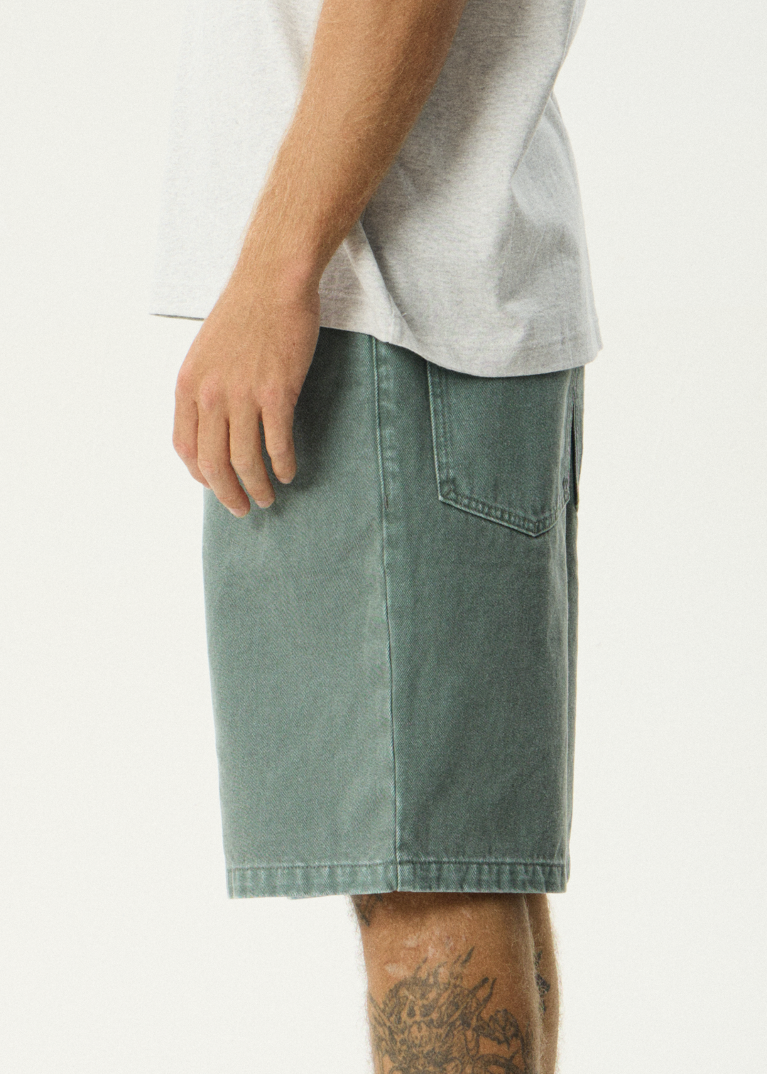 AFENDS Mens Lil C - Denim Baggy Short 22" - Washed Sycamore