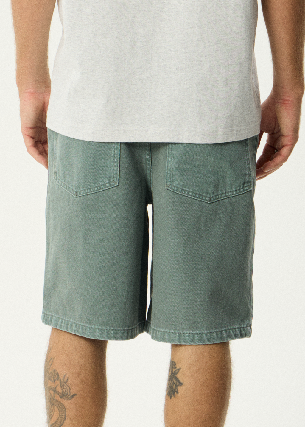 AFENDS Mens Lil C - Denim Baggy Short 22" - Washed Sycamore