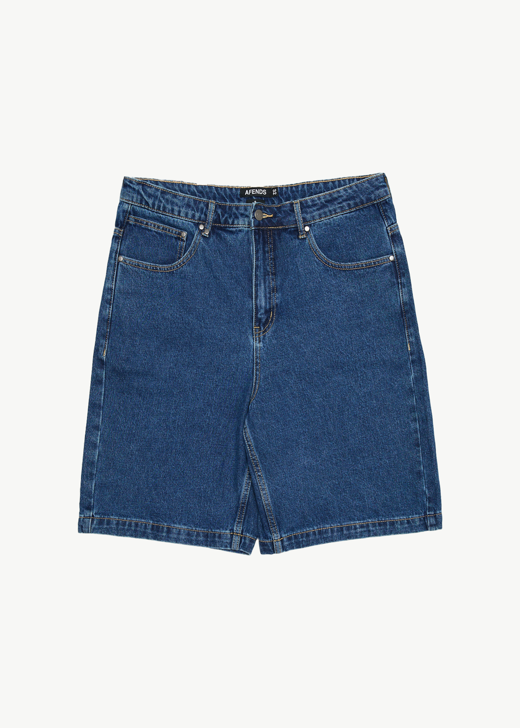 AFENDS Mens Lil C - Denim Baggy Short 22" - Authentic Blue