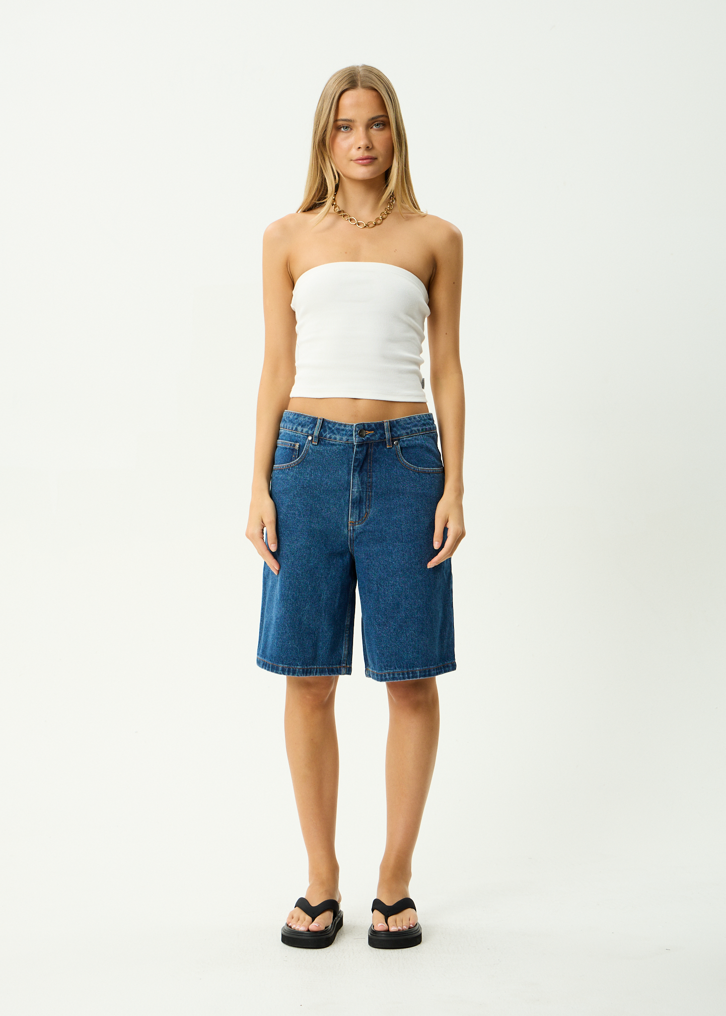 AFENDS Mens Lil C - Denim Baggy Short 22" - Authentic Blue