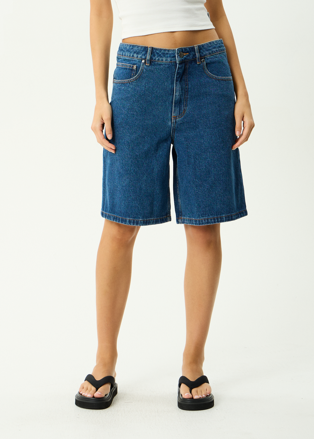 AFENDS Mens Lil C - Denim Baggy Short 22" - Authentic Blue