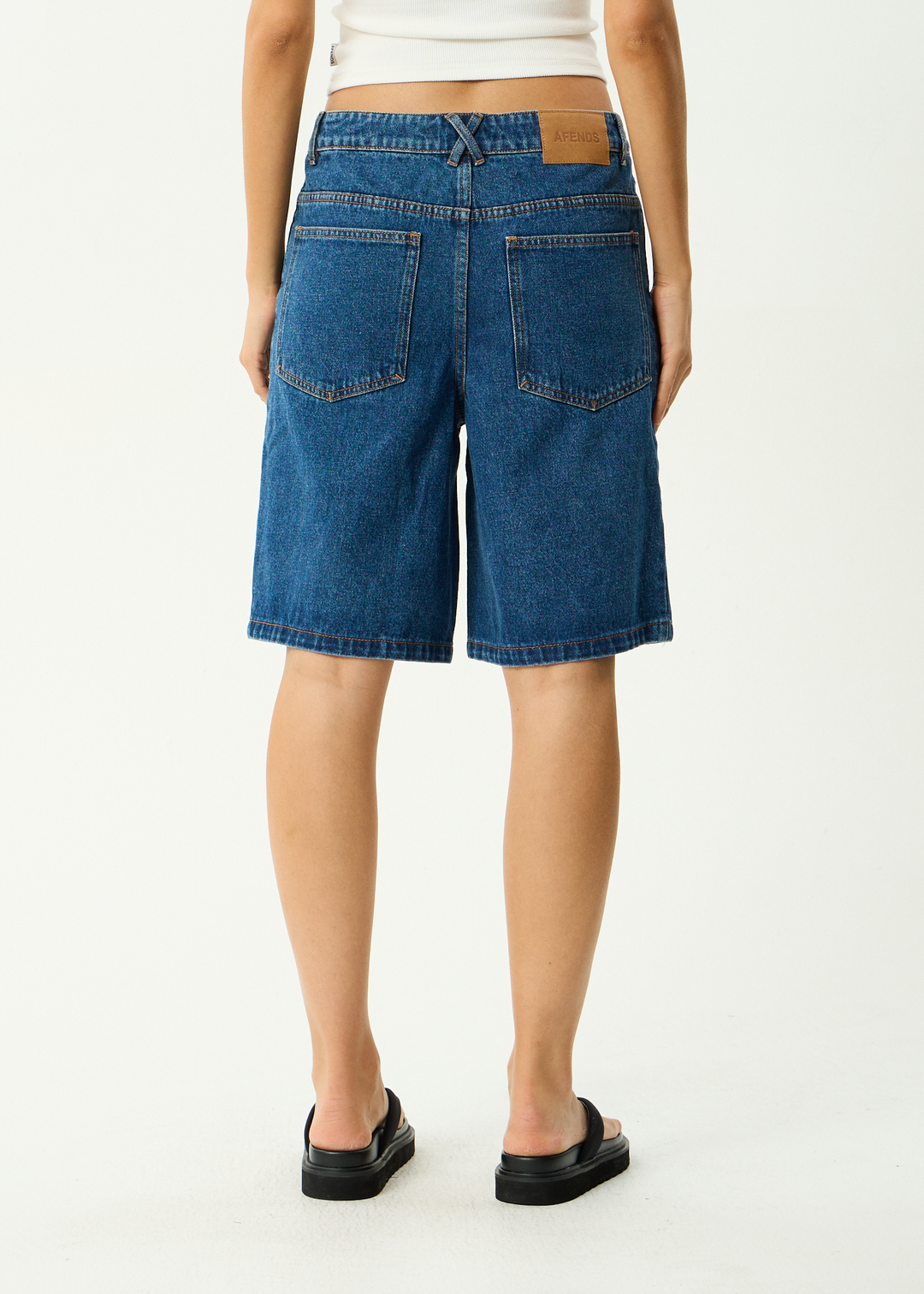 AFENDS Mens Lil C - Denim Baggy Short 22" - Authentic Blue