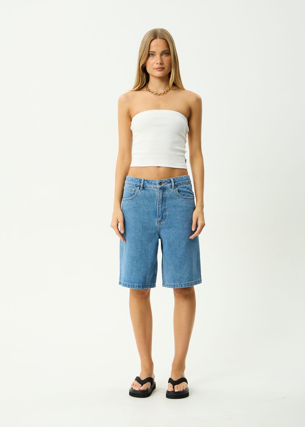 AFENDS Mens Lil C - Denim Baggy Short 22" - Worn Blue