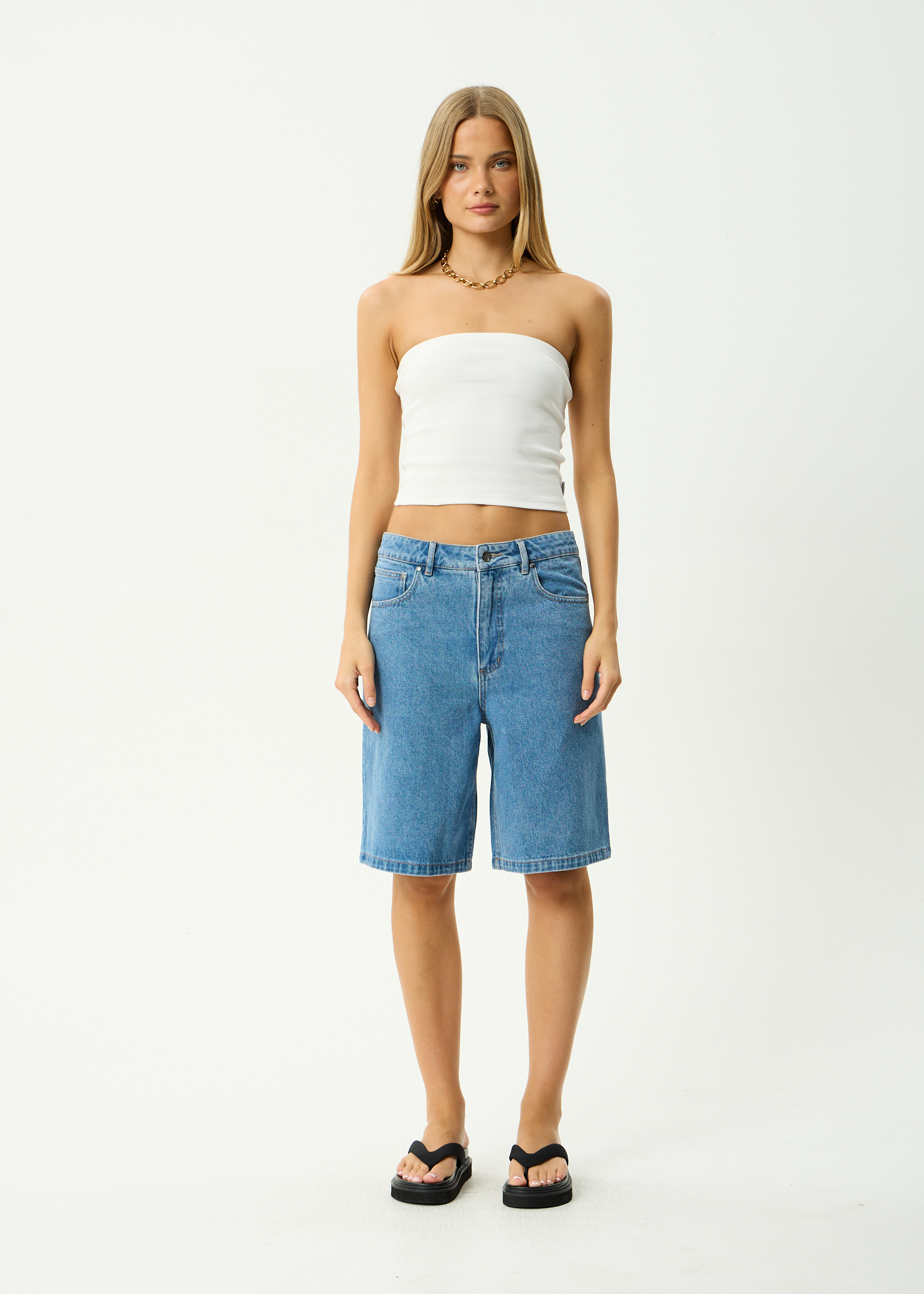 AFENDS Mens Lil C - Denim Baggy Short 22" - Worn Blue