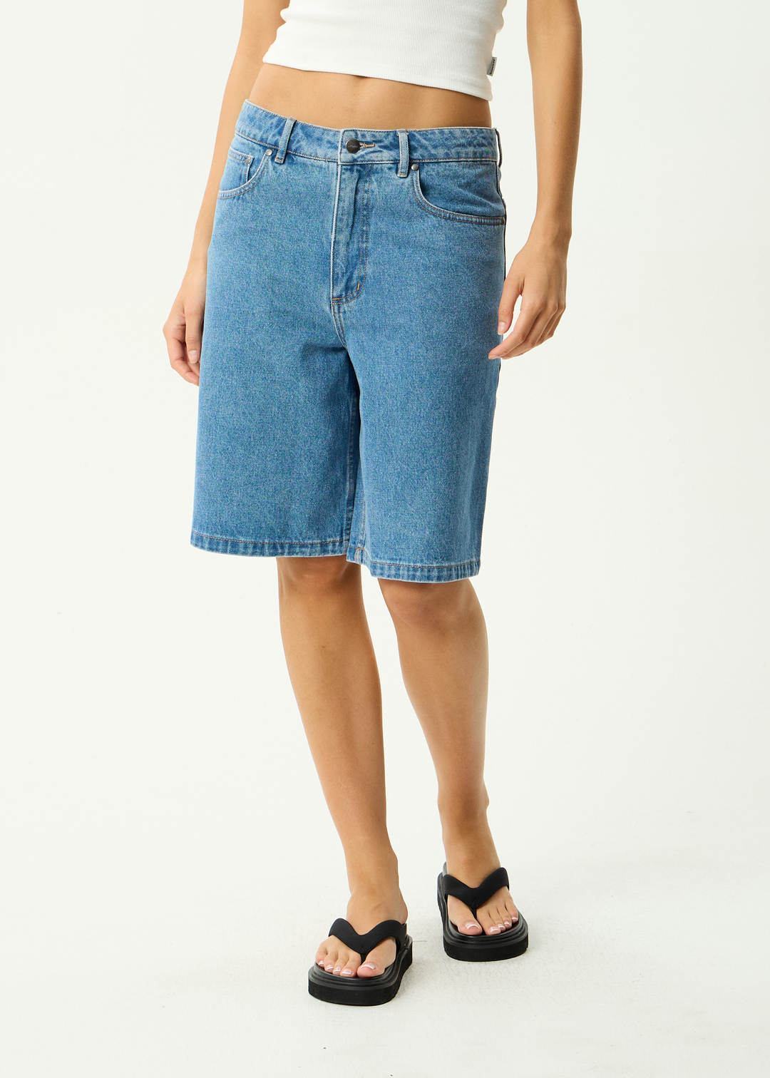 AFENDS Mens Lil C - Denim Baggy Short 22" - Worn Blue