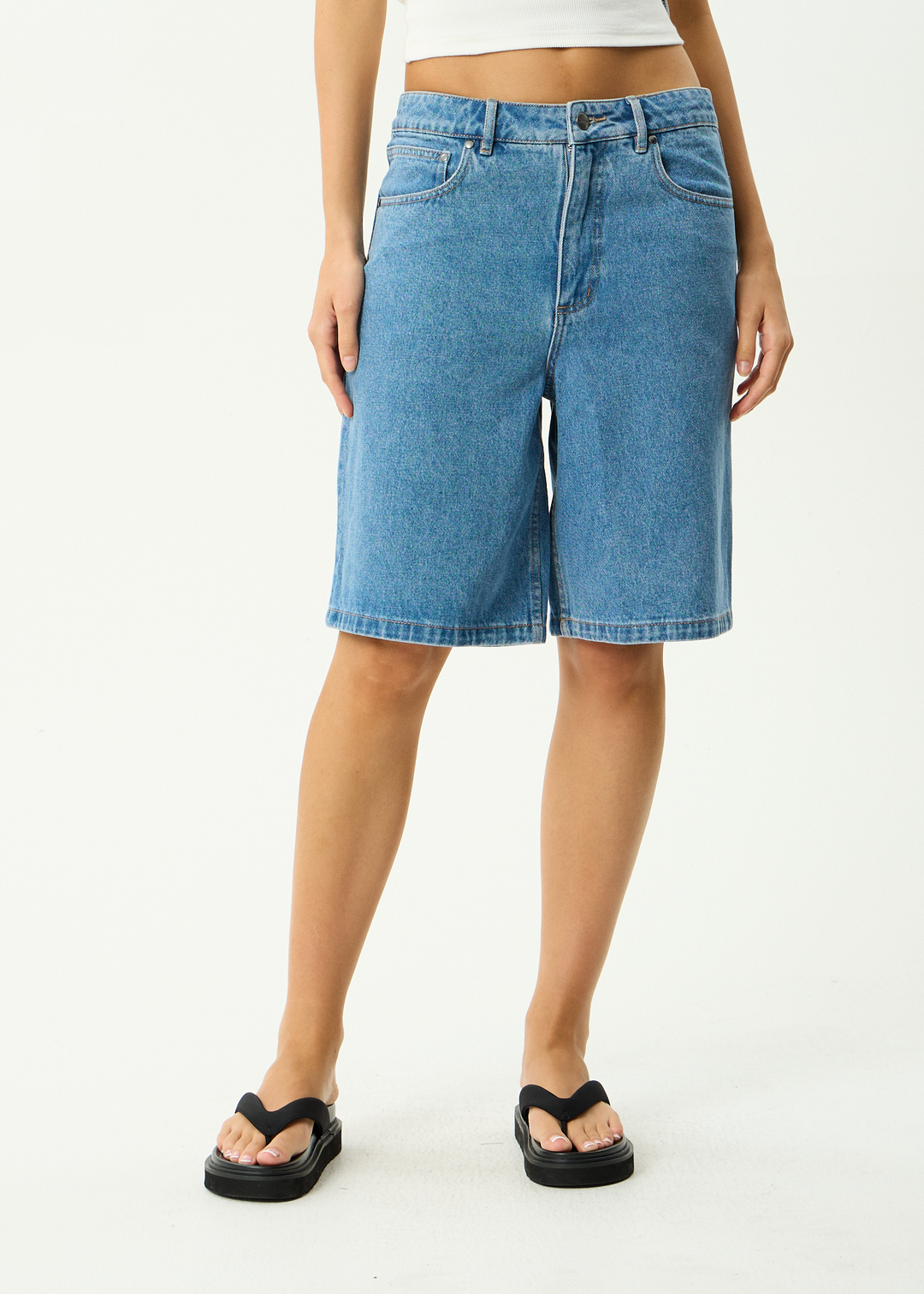 AFENDS Mens Lil C - Denim Baggy Short 22" - Worn Blue