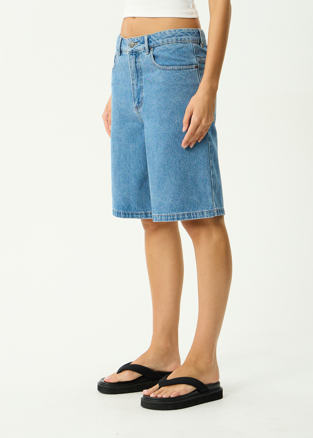 AFENDS Mens Lil C - Denim Baggy Short 22" - Worn Blue