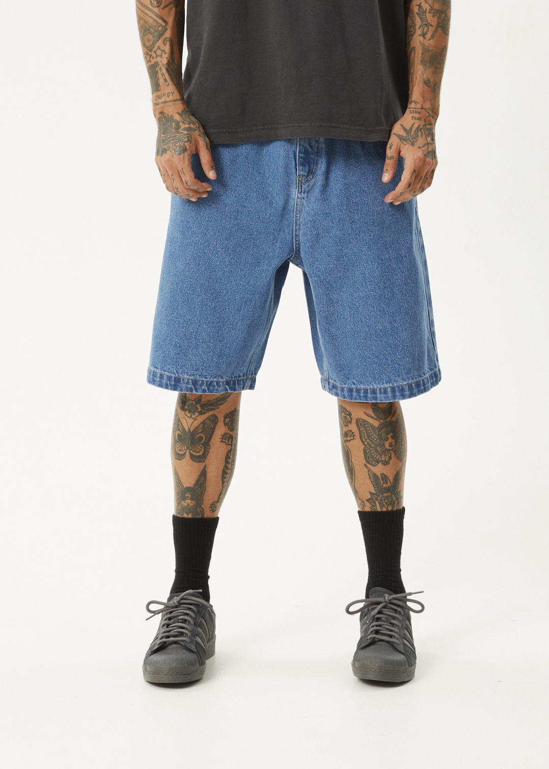 AFENDS Mens Lil C - Denim Baggy Fit Short 22 Inch - Worn Blue 