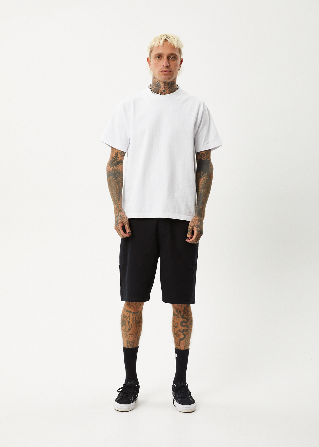 AFENDS Mens Harper - Canvas Carpenter Shorts 22" - Black 