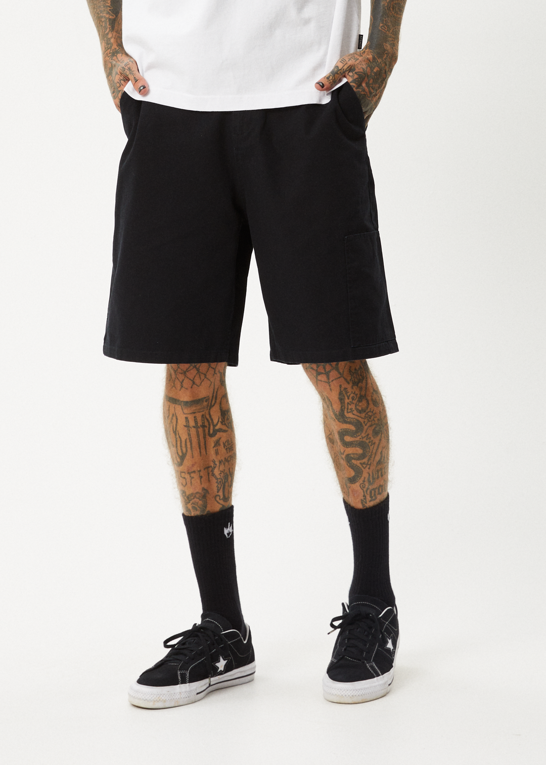 AFENDS Mens Harper - Canvas Carpenter Shorts 22" - Black 