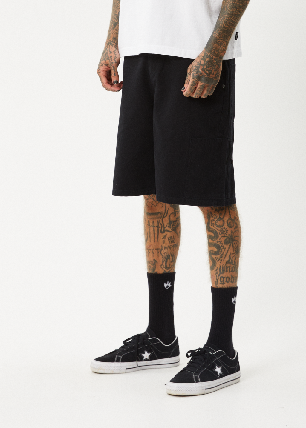 AFENDS Mens Harper - Canvas Workwear Short 22" - Black