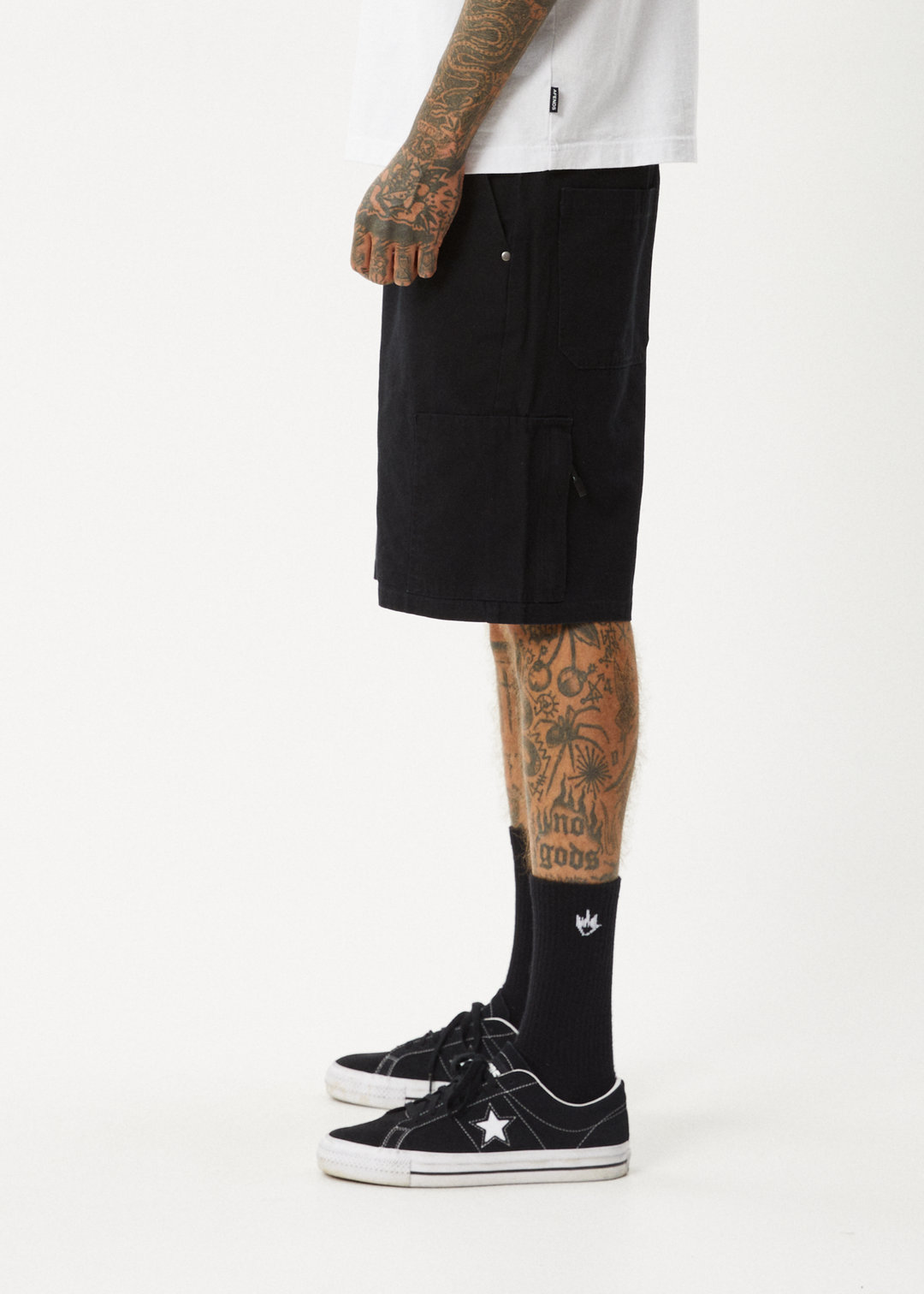 AFENDS Mens Harper - Canvas Carpenter Shorts 22" - Black 