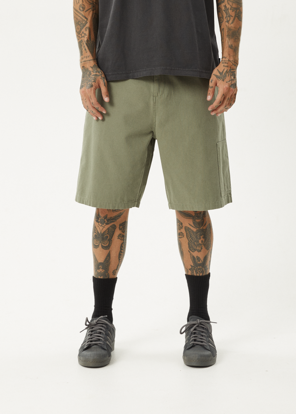 AFENDS Mens Harper - Canvas Workwear Short 22" - Olive