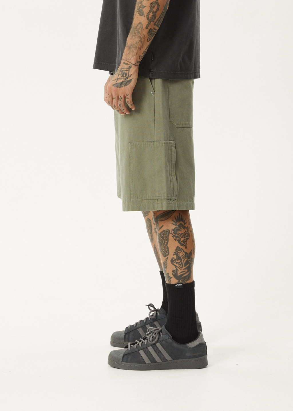 AFENDS Mens Harper - Canvas Workwear Short 22" - Olive