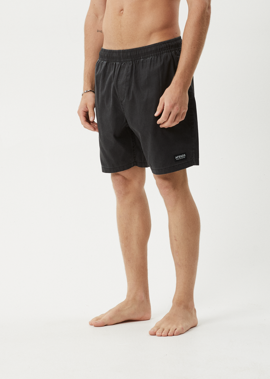 AFENDS Mens The Dopamine - Swim Short 18" - Black Acid Wash 