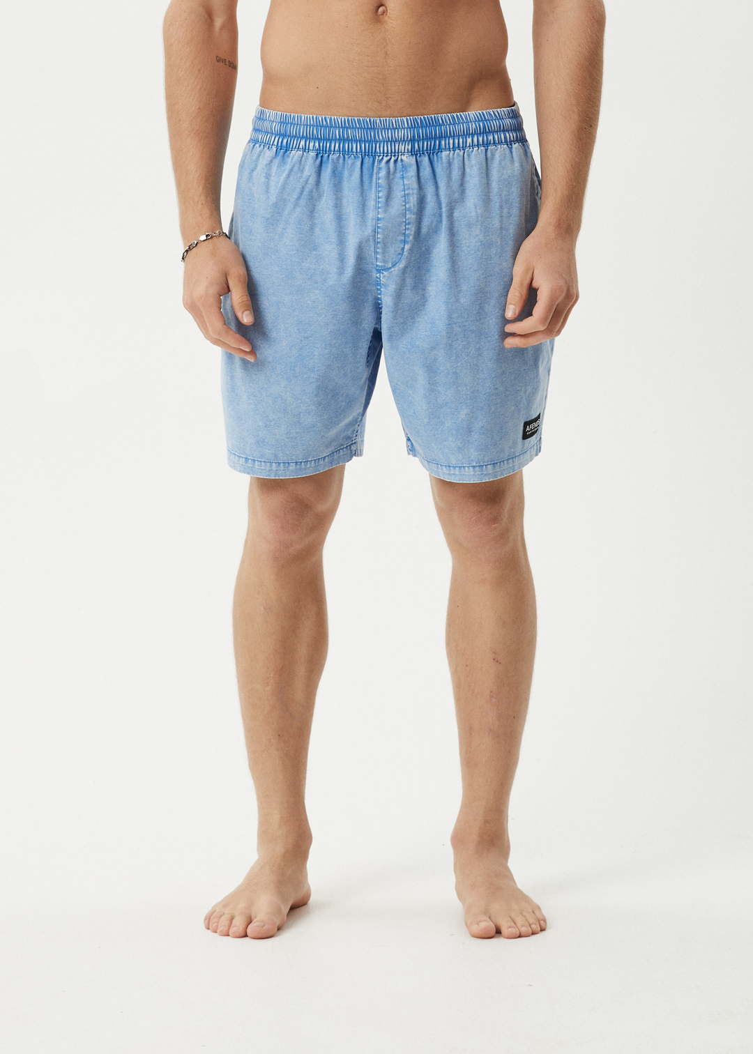 AFENDS Mens The Dopamine - Swim Short 18" - Blue Acid Wash 