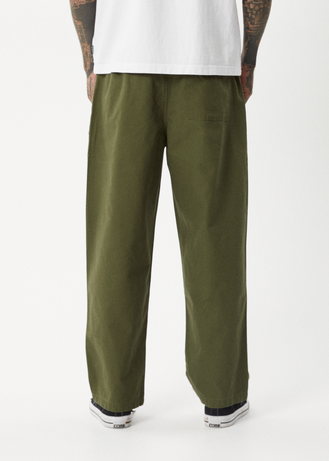 AFENDS Mens Ninety Eights - Baggy Elastic Waist Pants - Military 