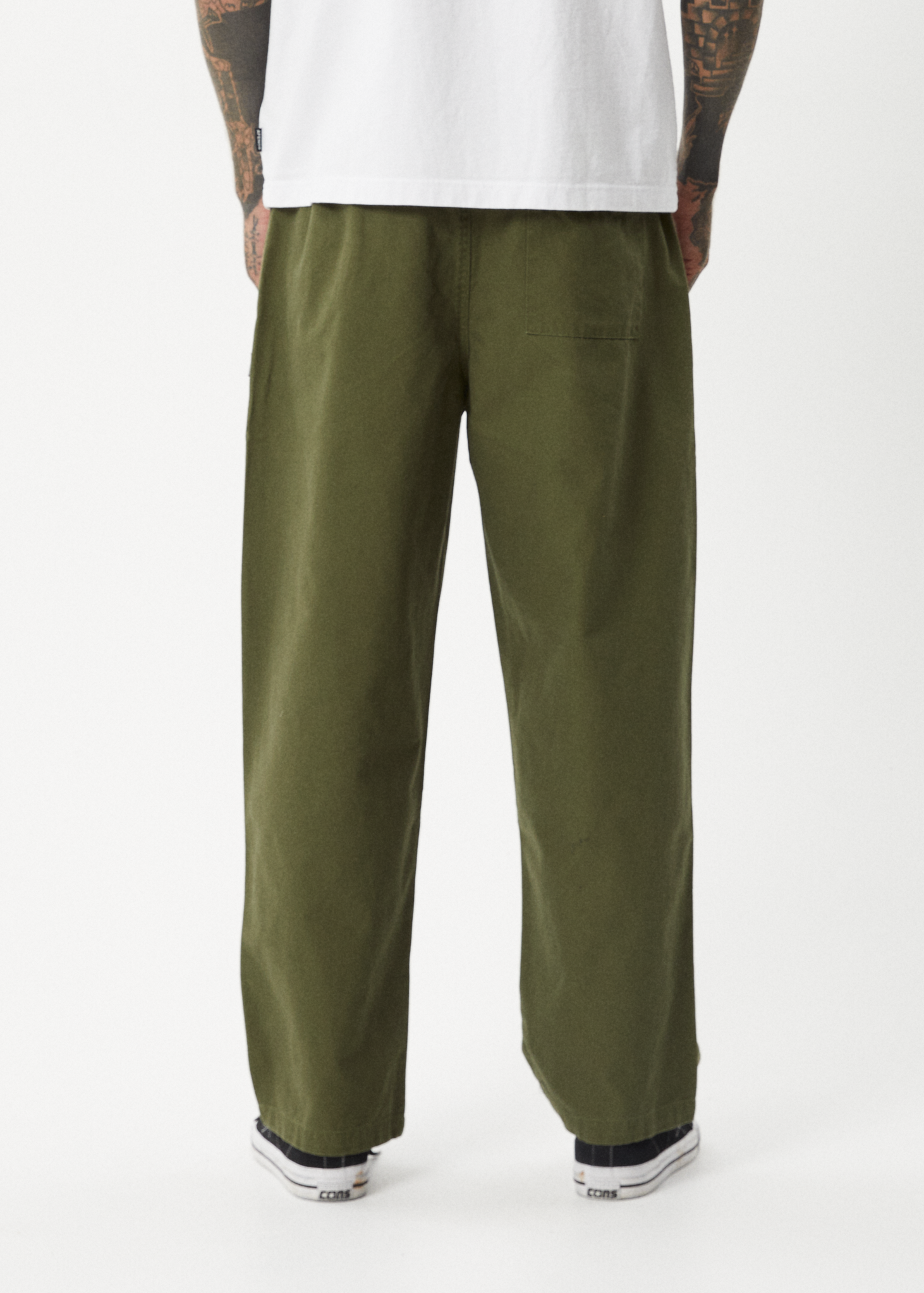 AFENDS Mens Ninety Eights - Baggy Elastic Waist Pant - Military