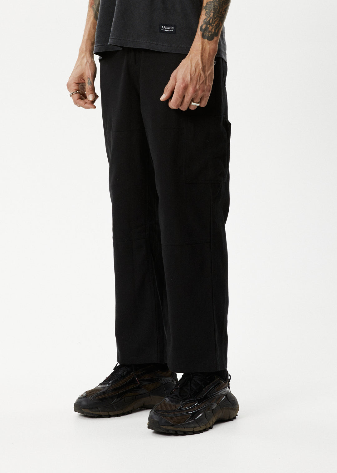 AFENDS Mens Richmond - Baggy Carpenter Pants - Black 