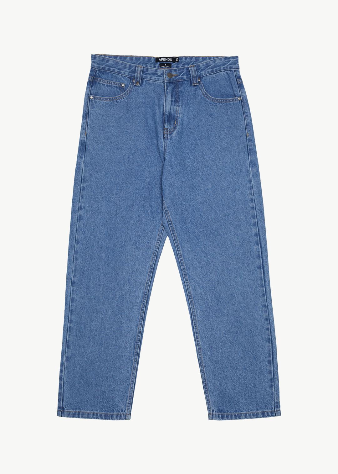 AFENDS Mens Ninety Two'S - Denim Relaxed Jeans - Worn Blue 