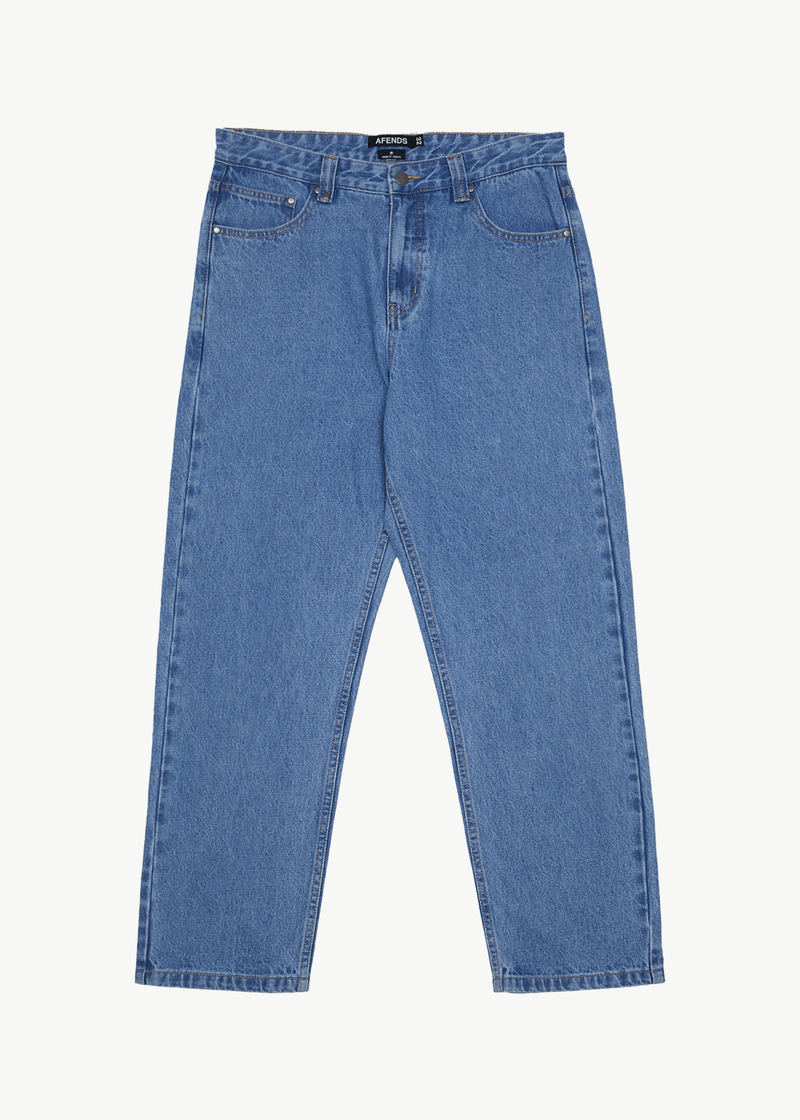 AFENDS Mens Ninety Two'S - Denim Relaxed Jeans - Worn Blue