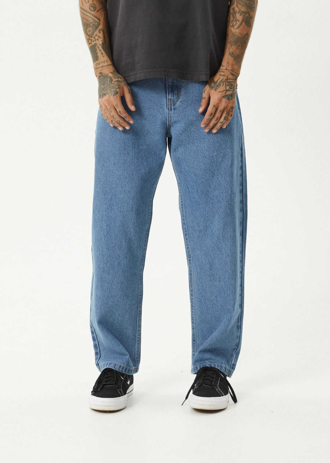 AFENDS Mens Ninety Two'S - Denim Relaxed Jeans - Worn Blue 