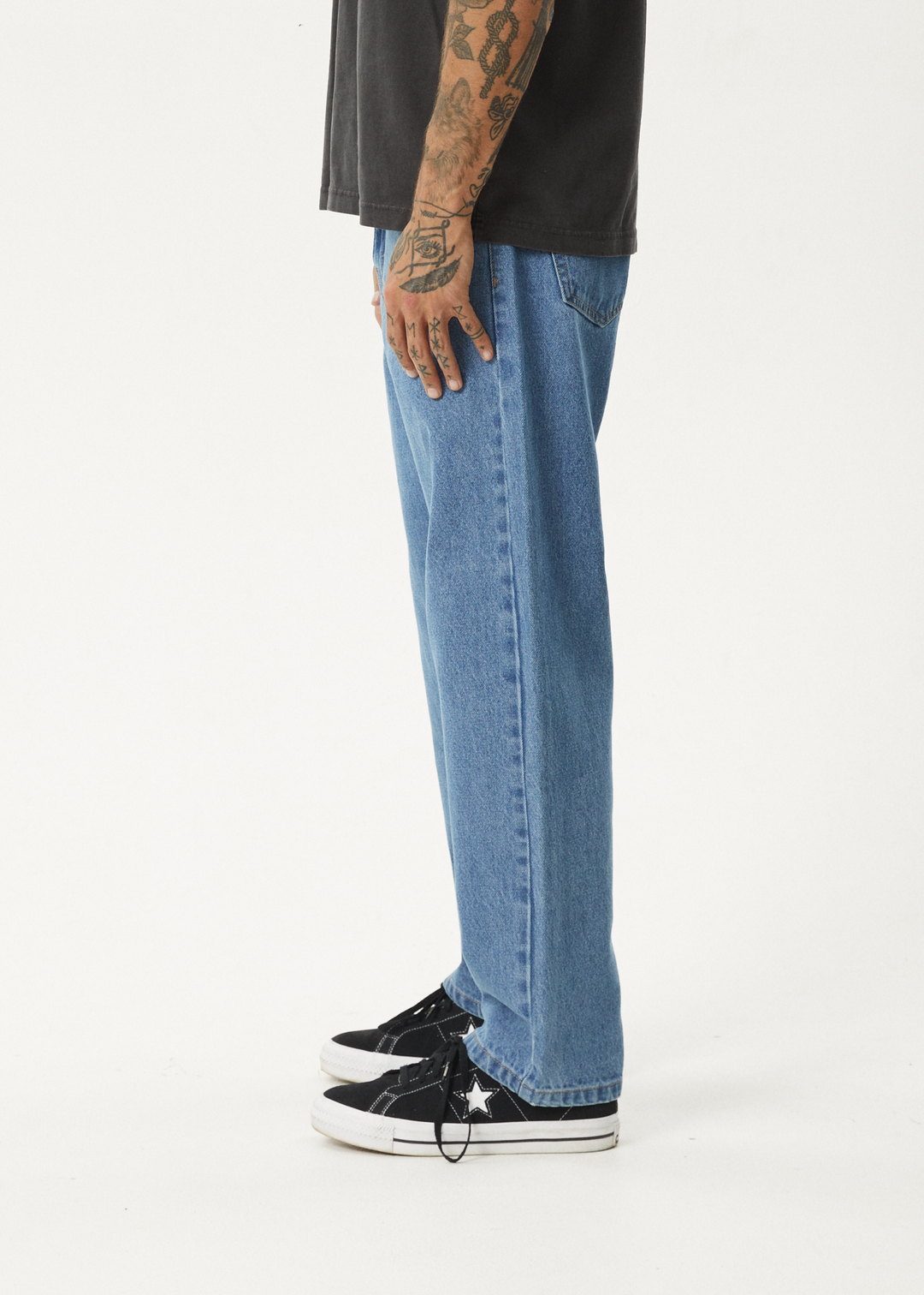 AFENDS Mens Ninety Two'S - Denim Relaxed Jeans - Worn Blue 