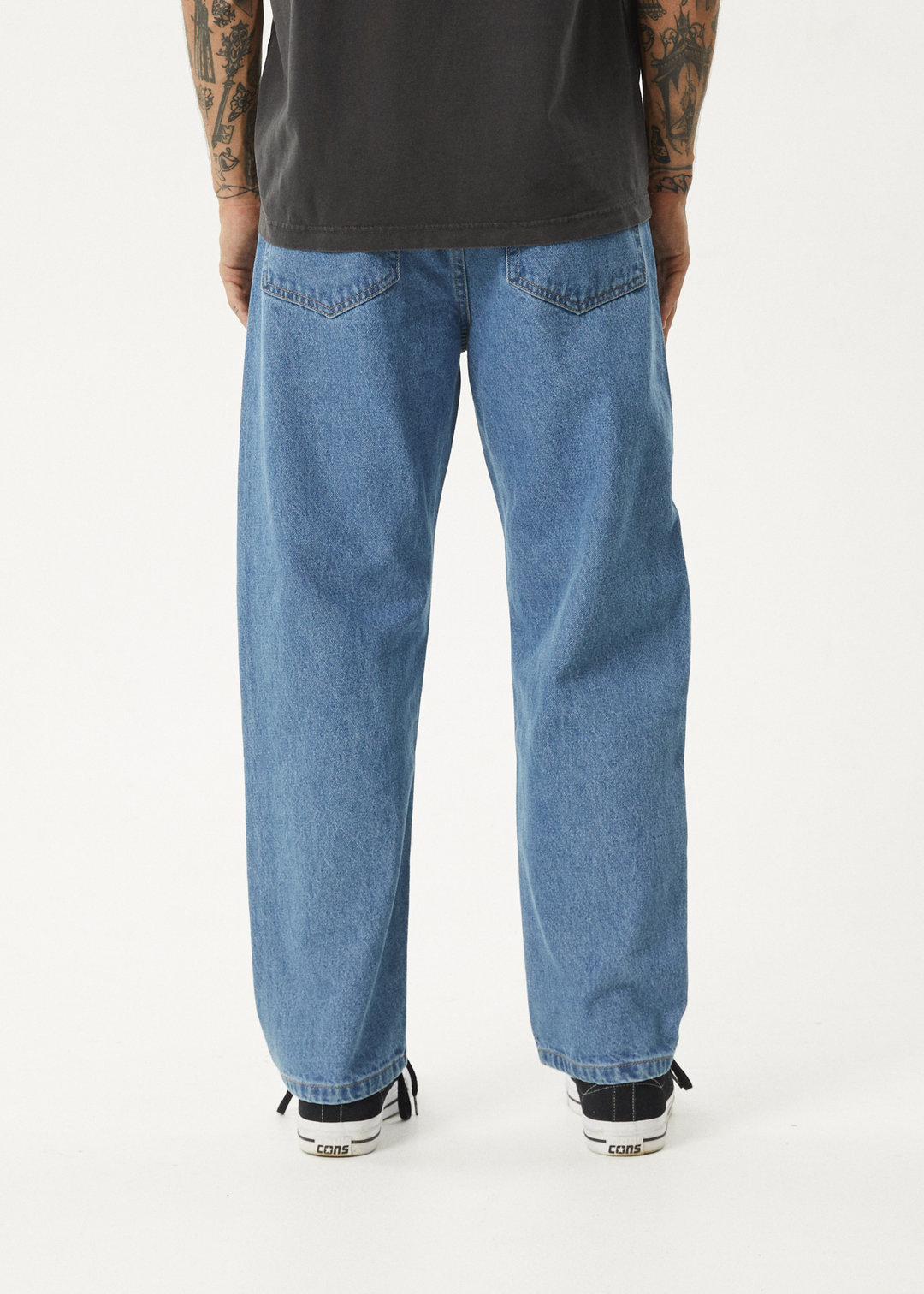 AFENDS Mens Ninety Two's - Denim Relaxed Jeans - Worn Blue