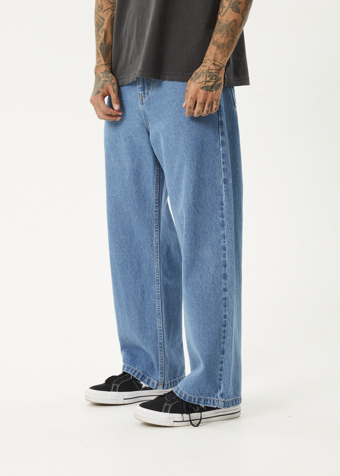 AFENDS Mens Pablo - Denim Baggy Fit Jean - Worn Blue 