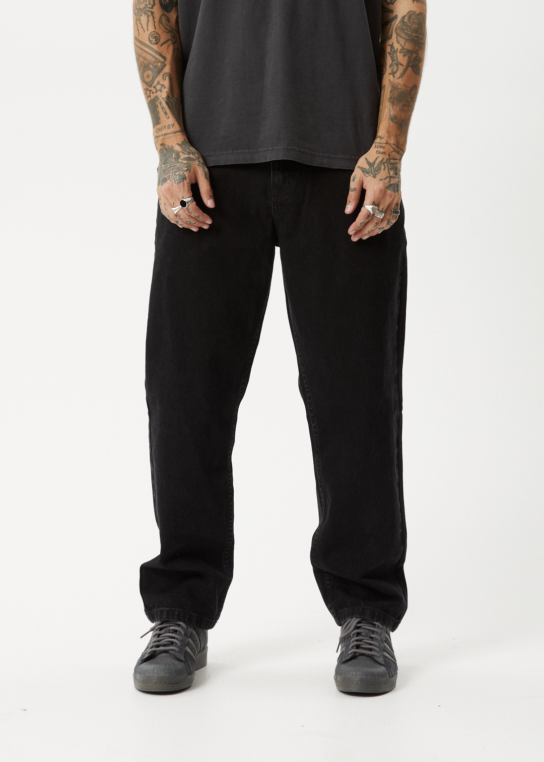 AFENDS Mens Ninety Two's - Denim Relaxed Jeans - Washed Black