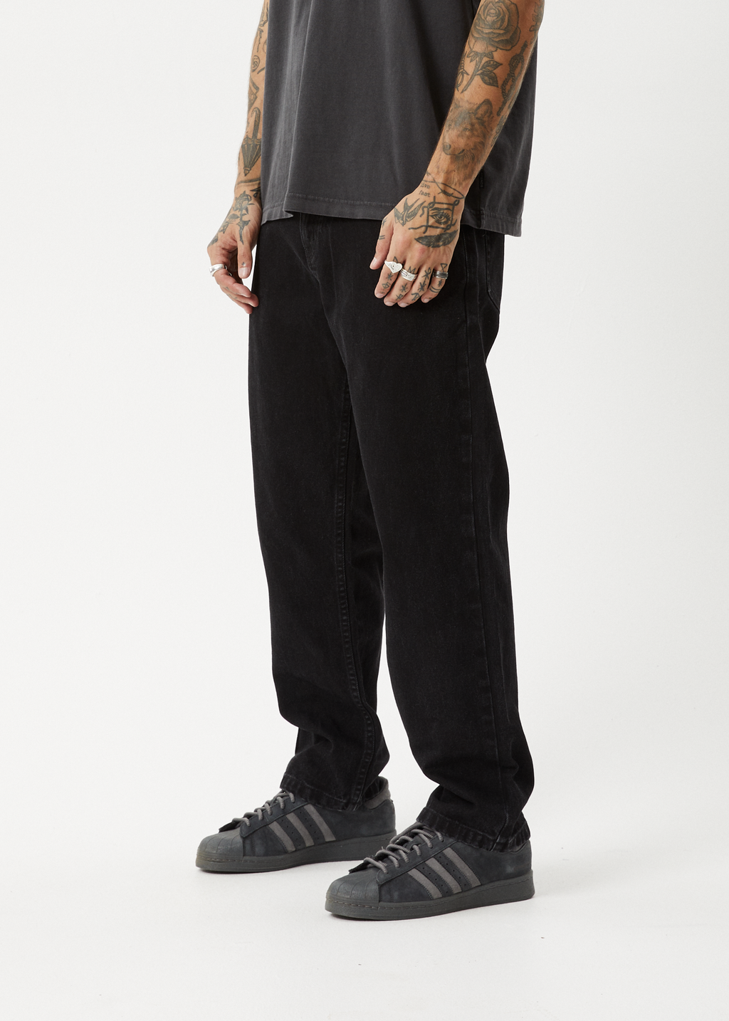 AFENDS Mens Ninety Two'S - Denim Relaxed Jean - Washed Black