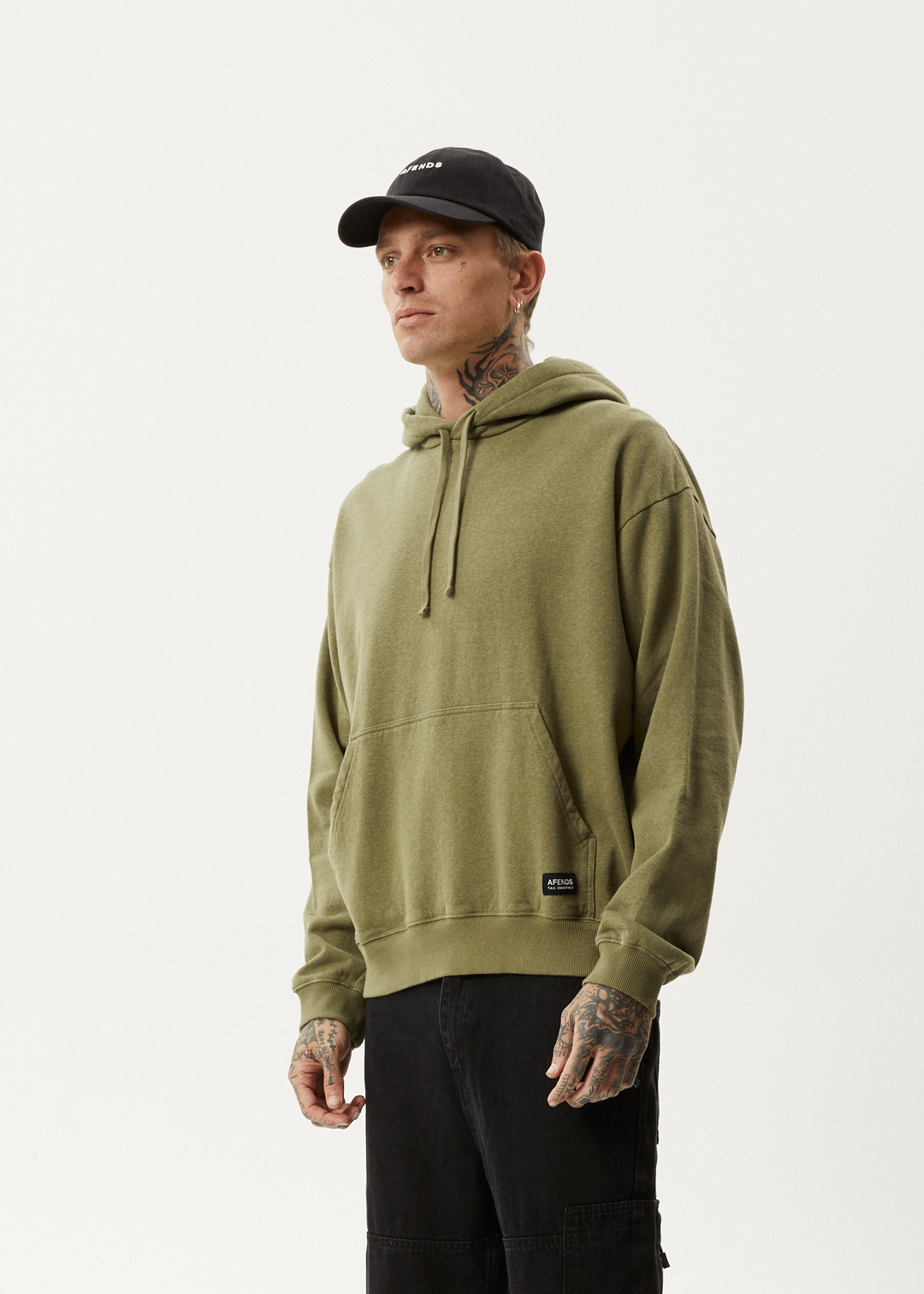 AFENDS Mens All Day - Relaxed Hoodie - Military 