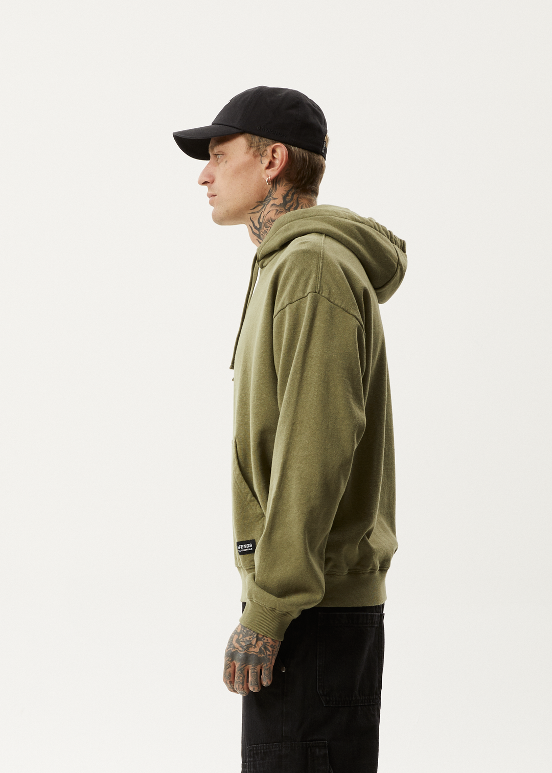 AFENDS Mens All Day - Relaxed Hoodie - Military 