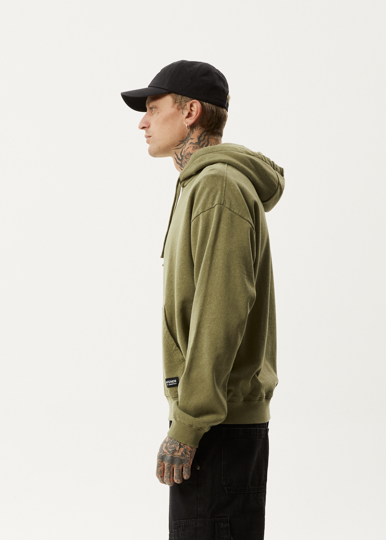 AFENDS Mens All Day - Relaxed Hoodie - Military 